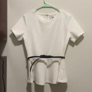 Elle Small White Flared Top With Bow Belt
